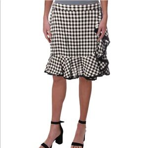 Aqua Black White Gingham Check Fringe Ruffle Skirt